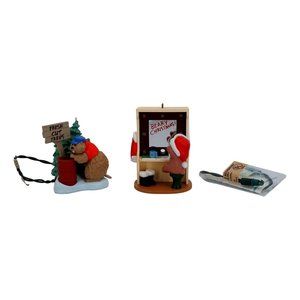 Hallmark Flickering Light Busy Beaver & Lighted Backstage Bear Xmas Ornament